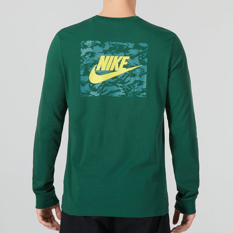 Men's Nike Minimalistic Alphabet Logo Athleisure Casual Sports Round Neck Long Sleeves Green T-Shirt DR7822-341