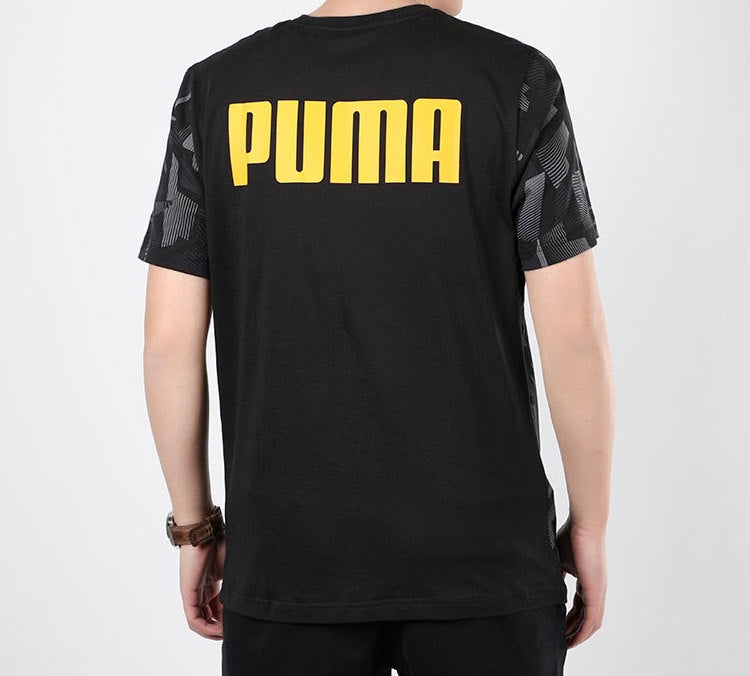 PUMA Contrasting Colors Logo Round Neck Short Sleeve Black 586045-01