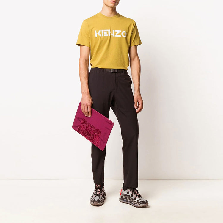 Men's KENZO Logo Pattern Round Neck Short Sleeve Yellow Green FA65TS0004SJ-41