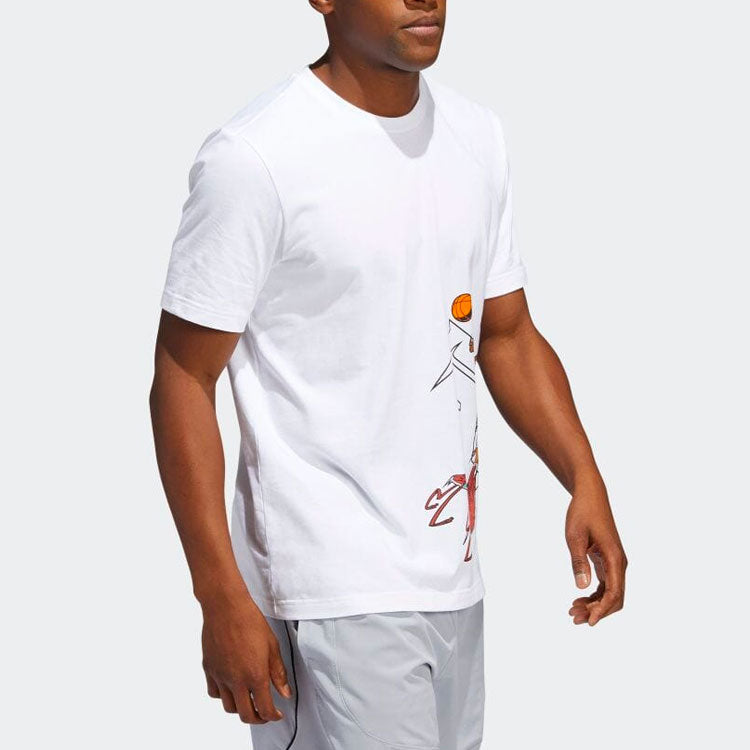 Men's adidas Anime Character Printing Logo Embroidered Round Neck Short Sleeve White T-Shirt HF1733