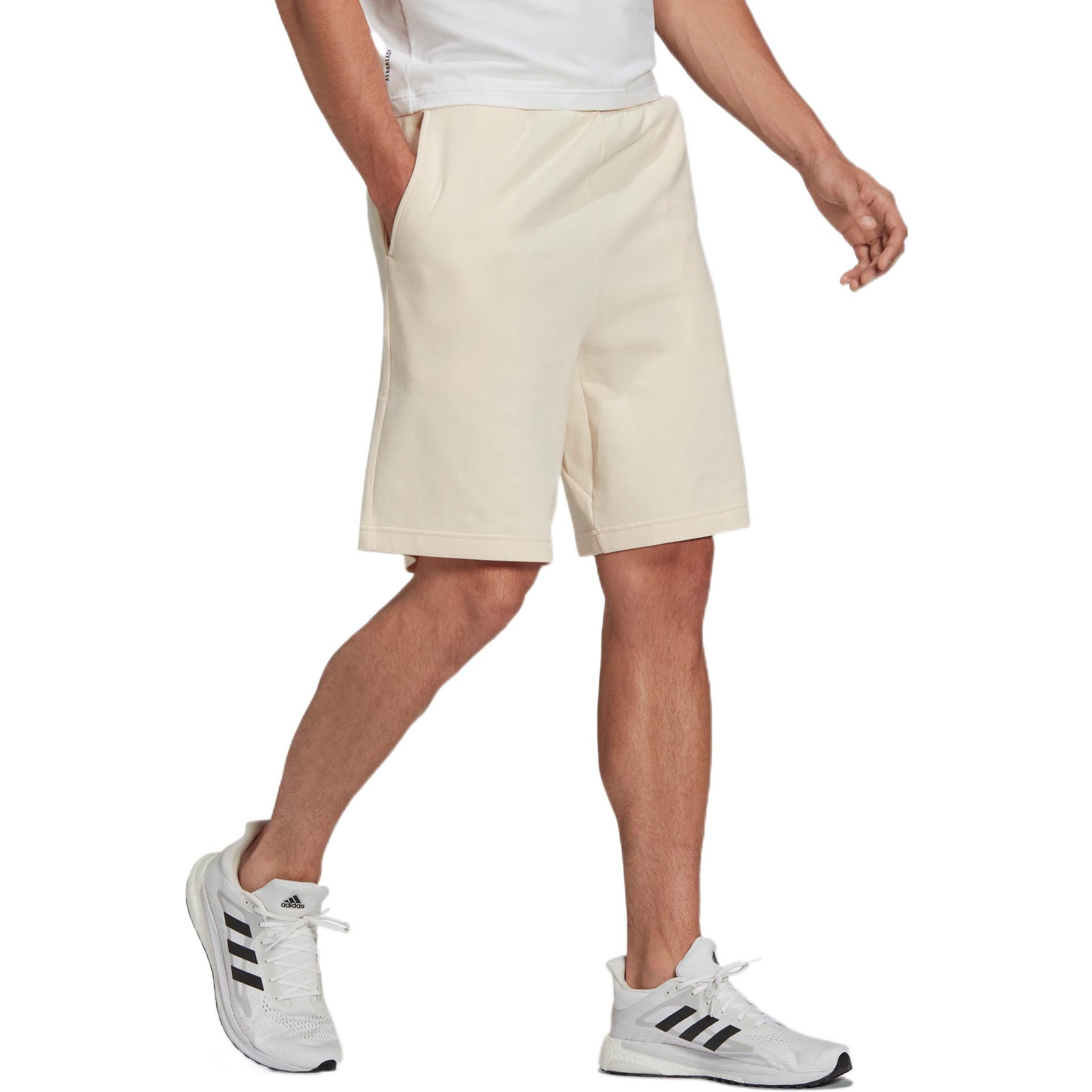 Men's adidas Solid Color Logo Micro Mark Lacing Casual Sports Shorts Yellow White HB6588