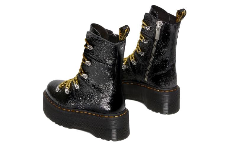 (WMNS) Dr. Martens Ghilana Max Distressed Patent Leather Platform Boots 'Black' 27788001