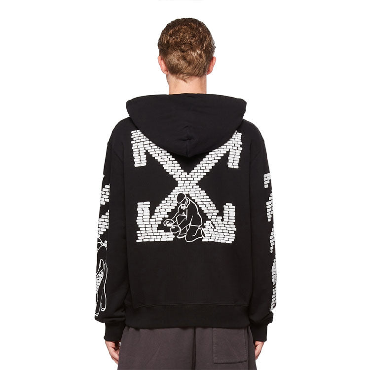 Off-White FW22 Logo Printing Drawstring hooded Long Sleeves Version Black OMBB097F22FLE0071001