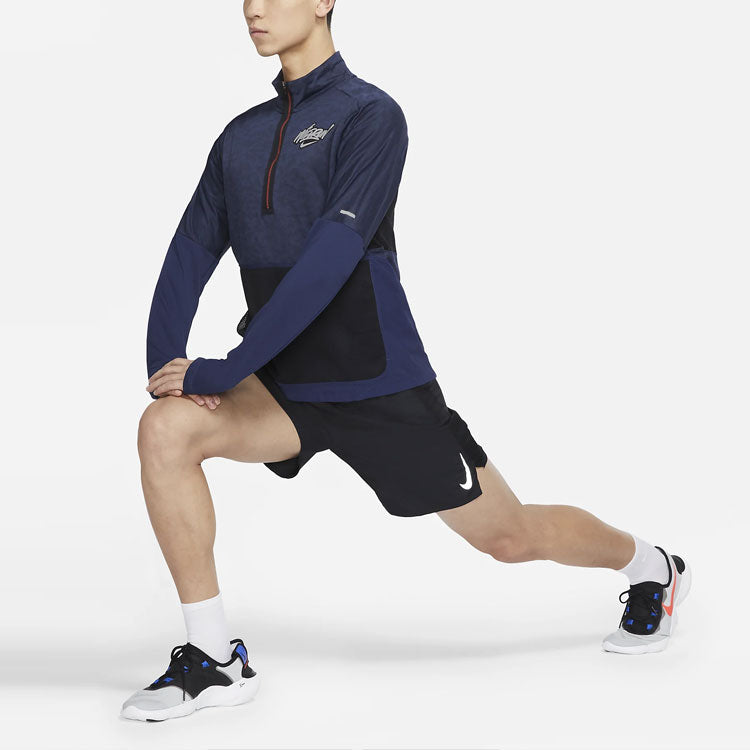 Nike MENS Element Wild Run Sports Stand Collar Printed Running Long Sleeve Blue Dark  DA0224-410
