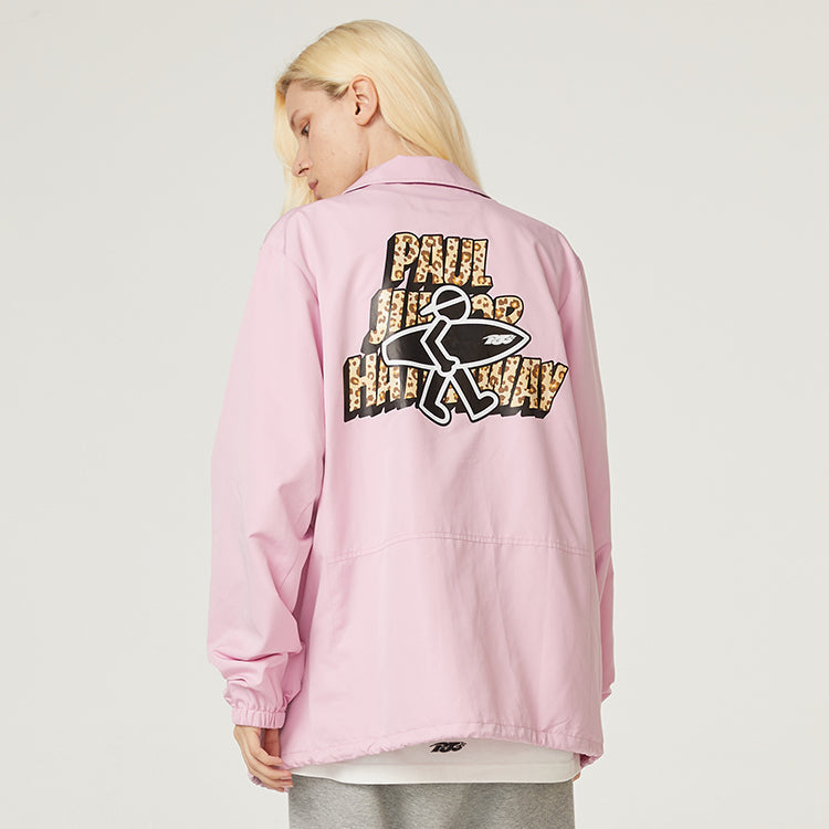 PJs Vigor Surf Leopard print Alphabet Pattern Printing Coach Jacket Unisex Pink 20SSJK1002-P