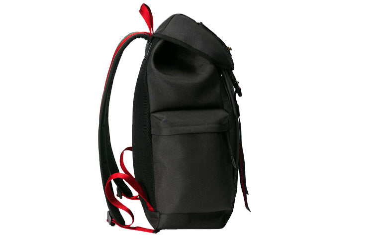 Gucci Metallic Tiger Head Leather Logo Stripe Webbing Canvas Large Capacity schoolbag Backpack Black Classic 429037-K1N1X-1072