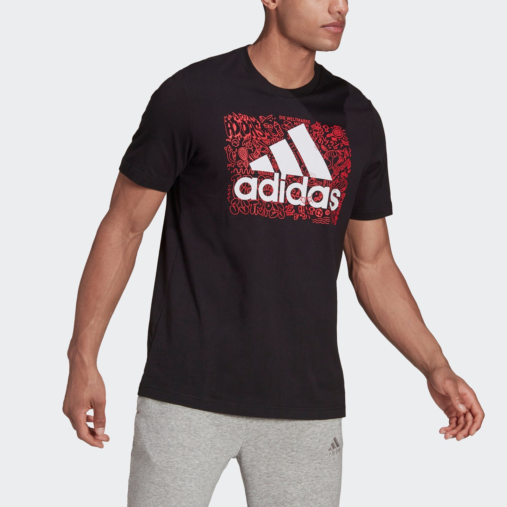 adidas M Ddlbmb L T Graffiti Printing Logo Sports Short Sleeve Black GS6285