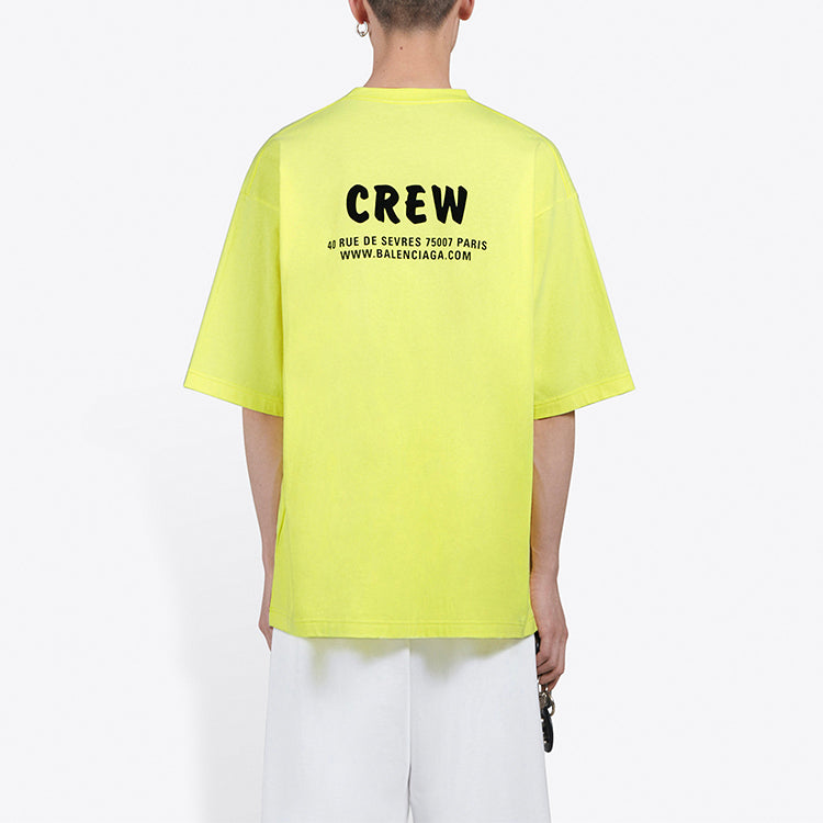 Men's Balenciaga Crew Alphabet Printing Short Sleeve Fluorescent Green 620969TIVG97072