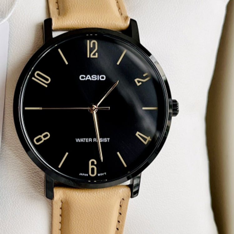 Men's CASIO Dress Series Classic Minimalistic Exquisite Fashion Watch 40mm Waterproof Strap Mens Black Analog MTP-VT01BL-1B