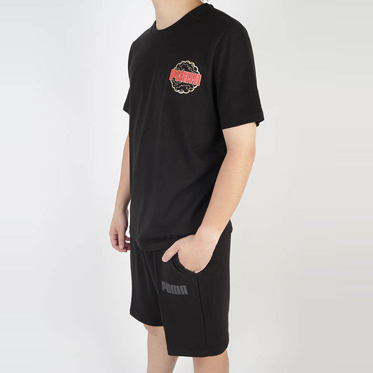 PUMA Metallic Graphic Tee Logo Printing Round Neck Pullover Short Sleeve Black 847663-01