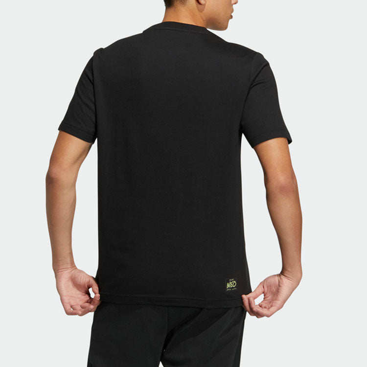 Men's adidas neo SS22 Pattern Cartoon Printing Sports Pullover Short Sleeve Black T-Shirt HS6807