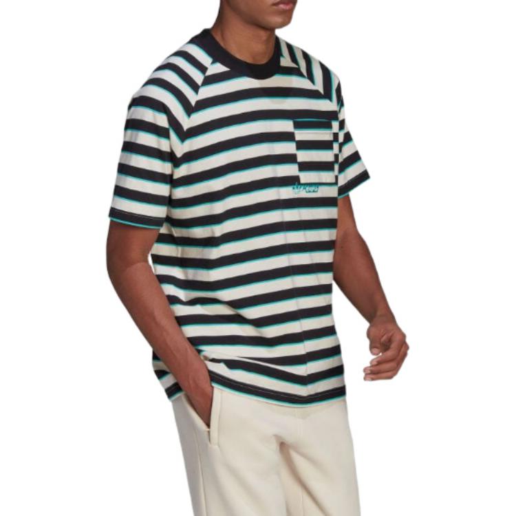 adidas originals Pocket Stripe Round Neck Short Sleeve Green HT1662