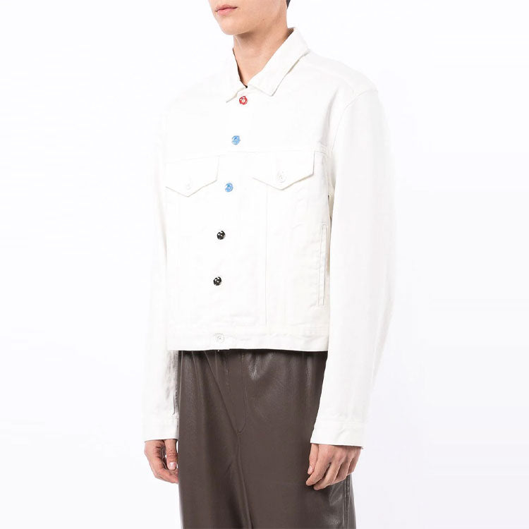 Off-White FW21 Solid Color Button Straight Denim Jacket Version White OMYE075F21DEN0020125