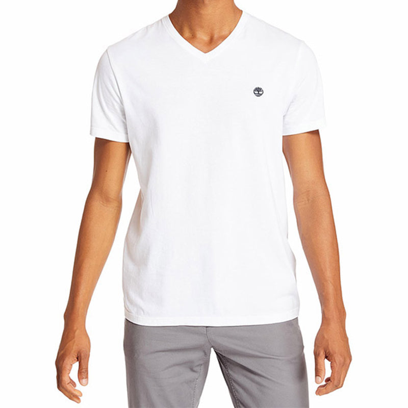 Men's Timberland Embroidered Logo V neck Short Sleeve White A2B6N100