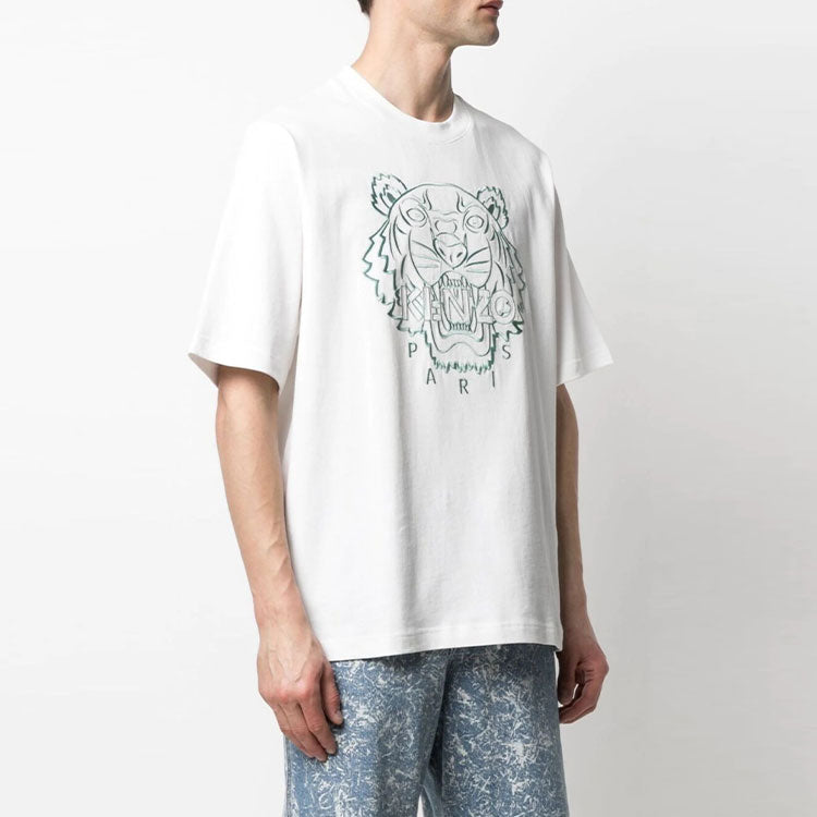 Men's KENZO SS21 Embroidered Round Neck Short Sleeve White FB55TS0654SL-01B
