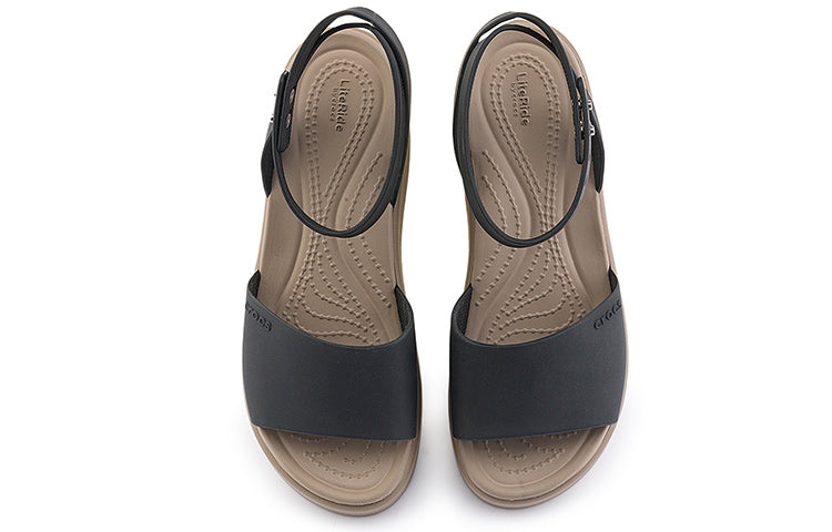 (WMNS) Crocs Brooklyn Ankle Strap Wedge Sandals 'Black Beige' 209406-07H