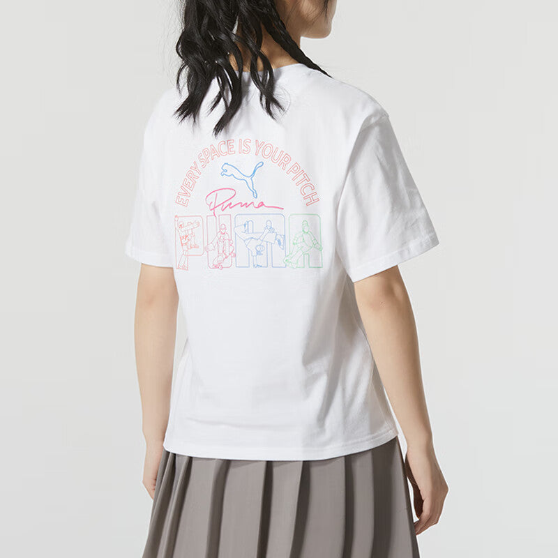 (WMNS) PUMA Graphic Casual T-Shirt 'White Pink' 682345-02