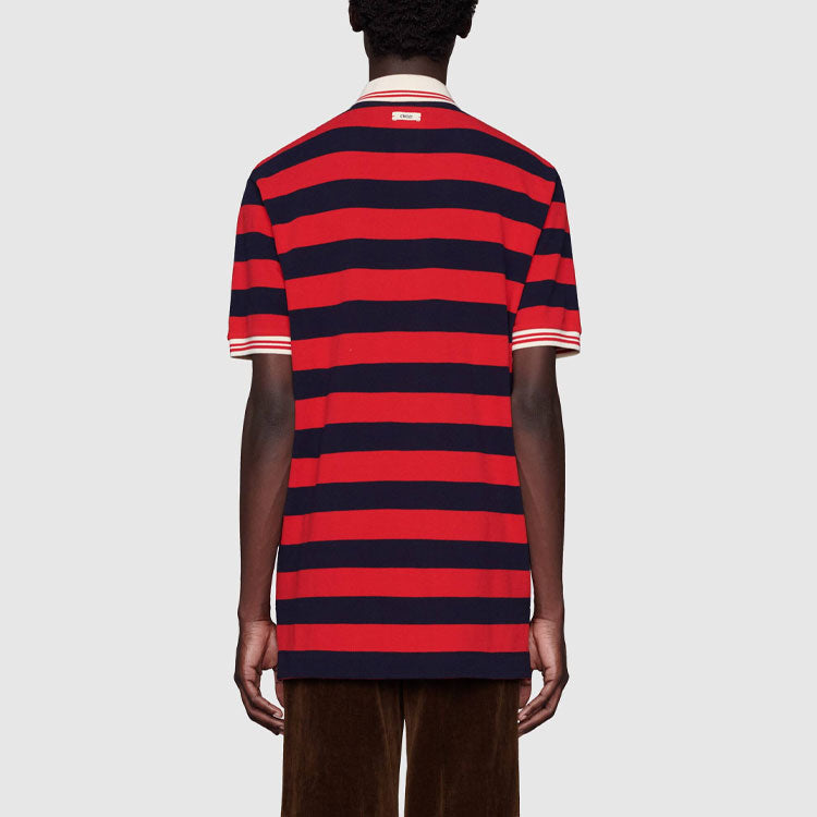 Gucci x Disney Crossover SS21 Donald Duck Stripe Cotton Polo Shirt Red 645260-XJC8J-4186