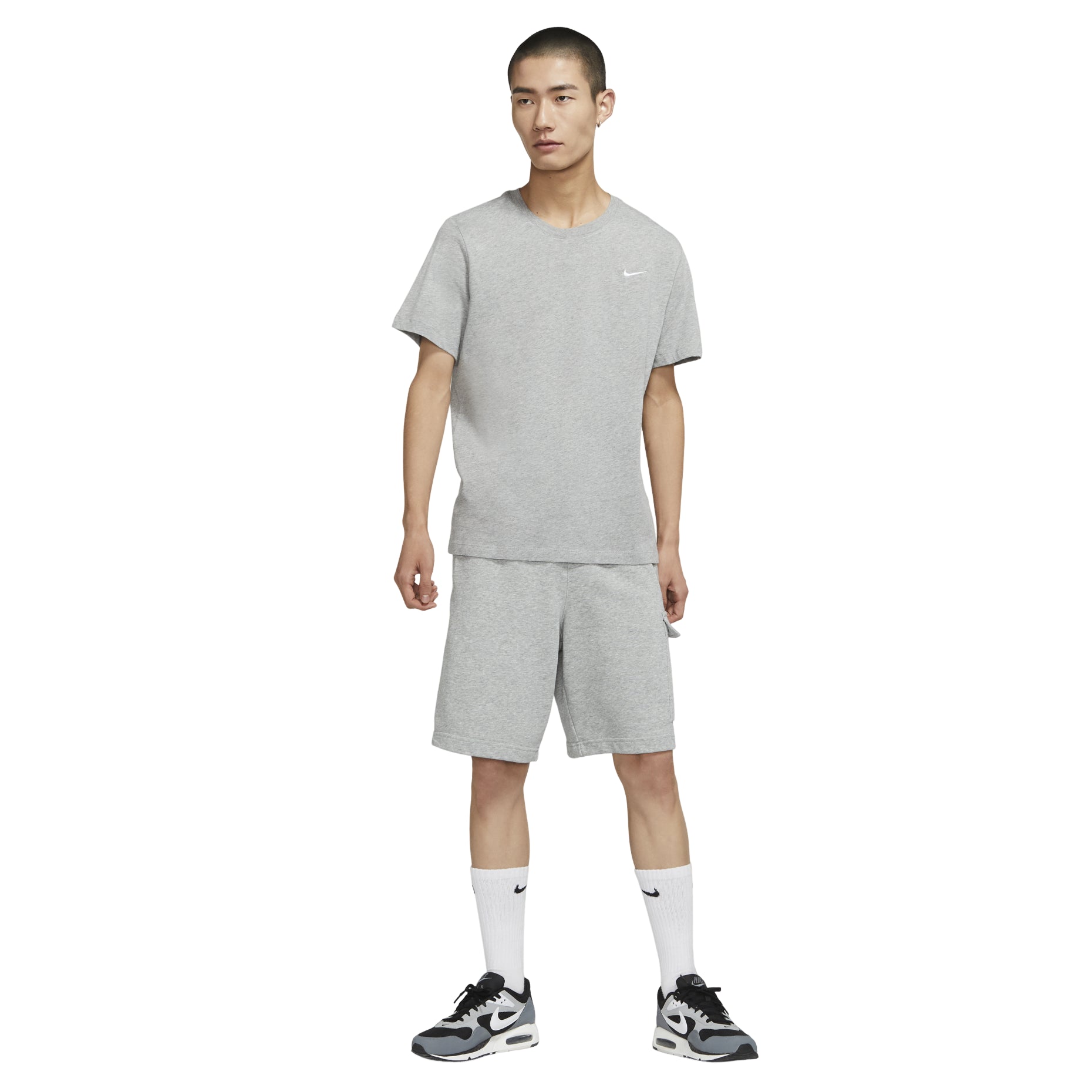 Nike Sportswear Solid Color Embroidered Logo Micro Mark Round Neck Casual Short Sleeve Gray BV0508-063
