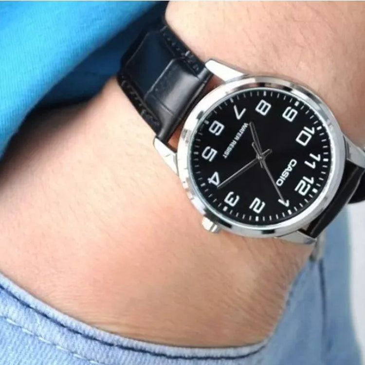 CASIO Quartz Waterproof Mens SilverBlack Analog MTP-V001L-1B