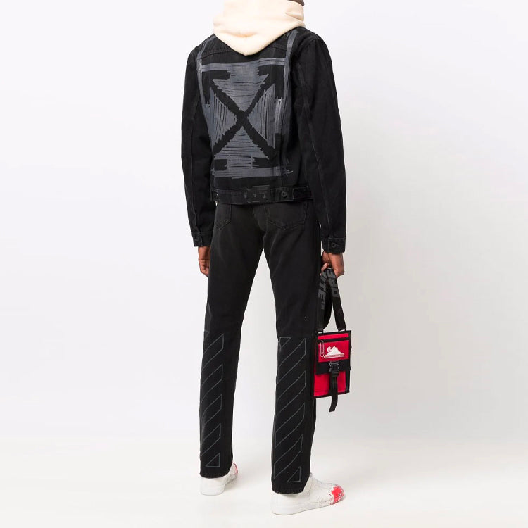 Off-White FW21 Casual lapel Denim Jacket Loose Fit Black OMYE054F21DEN0031209