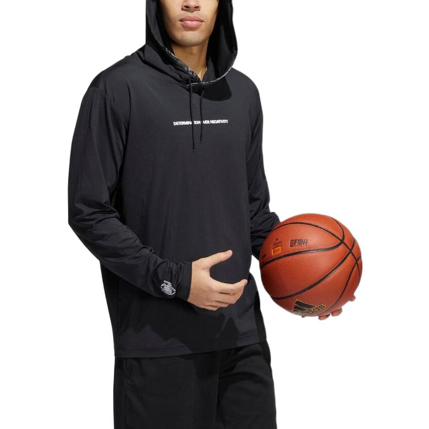 adidas Solid Color Alphabet Hooded Long Sleeves Hoodie Men's Black HI1383