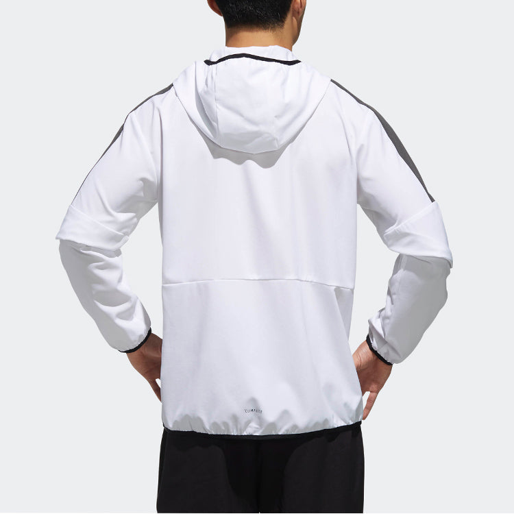 adidas Casual Sports Contrasting Colors hooded Woven Jacket White DV0941
