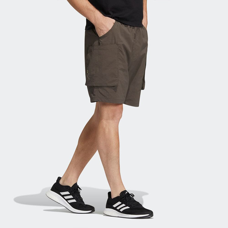Men's adidas Solid Color Elastic Waistband Big Pocket Shorts Japanese Version Green HD0033