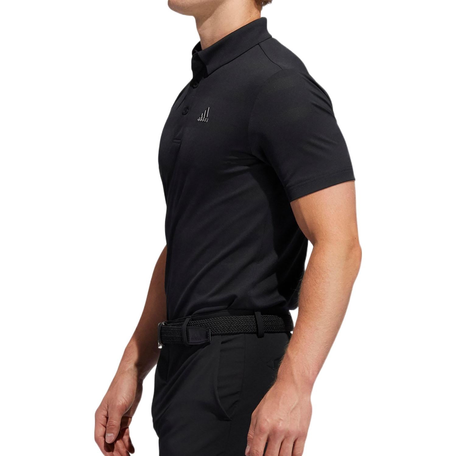Men's adidas Solid Color Small Logo Printing Golf Short Sleeve Black Polo Shirt FS6881