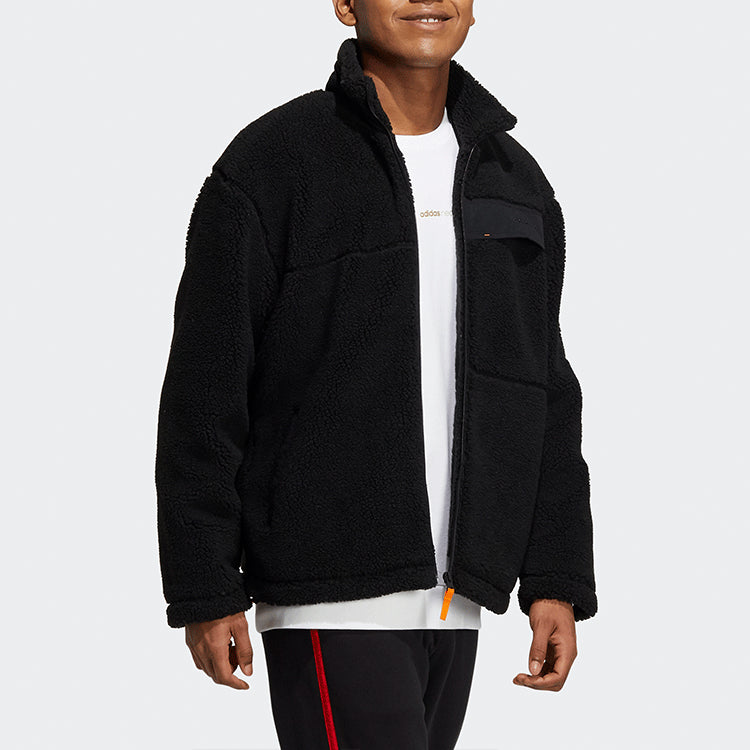 adidas neo logo Casual Stand Collar Windproof Sports Jacket Black HG9030
