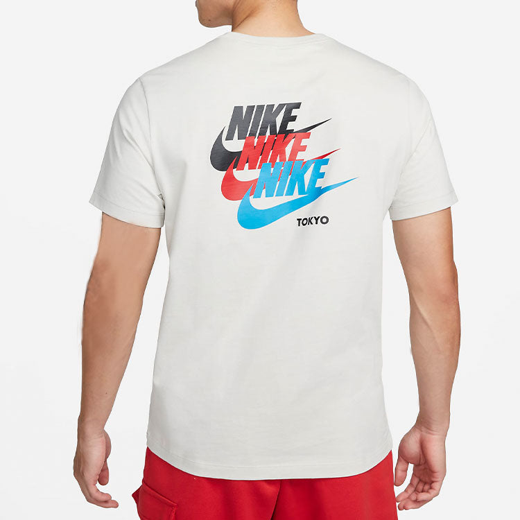 Men's Nike Logo Overlay Printing Round Neck Short Sleeve White T-Shirt DV0645-072