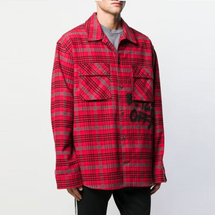 Off-White bled cotton pattern shirt 'Red Black' OMGA091F19F330062010