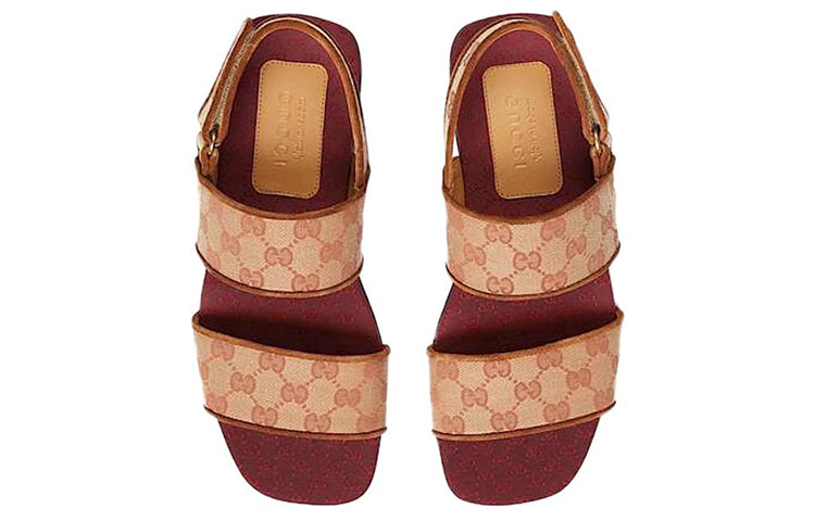 Gucci GG Monogram Slingback Flat Sandals 'Tan Red' 574492-G1710-8371