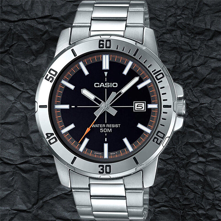 CASIO Stainless Steel Strap Quartz Waterproof Mens SilverBlack Analog MTP-VD01D-1E2V