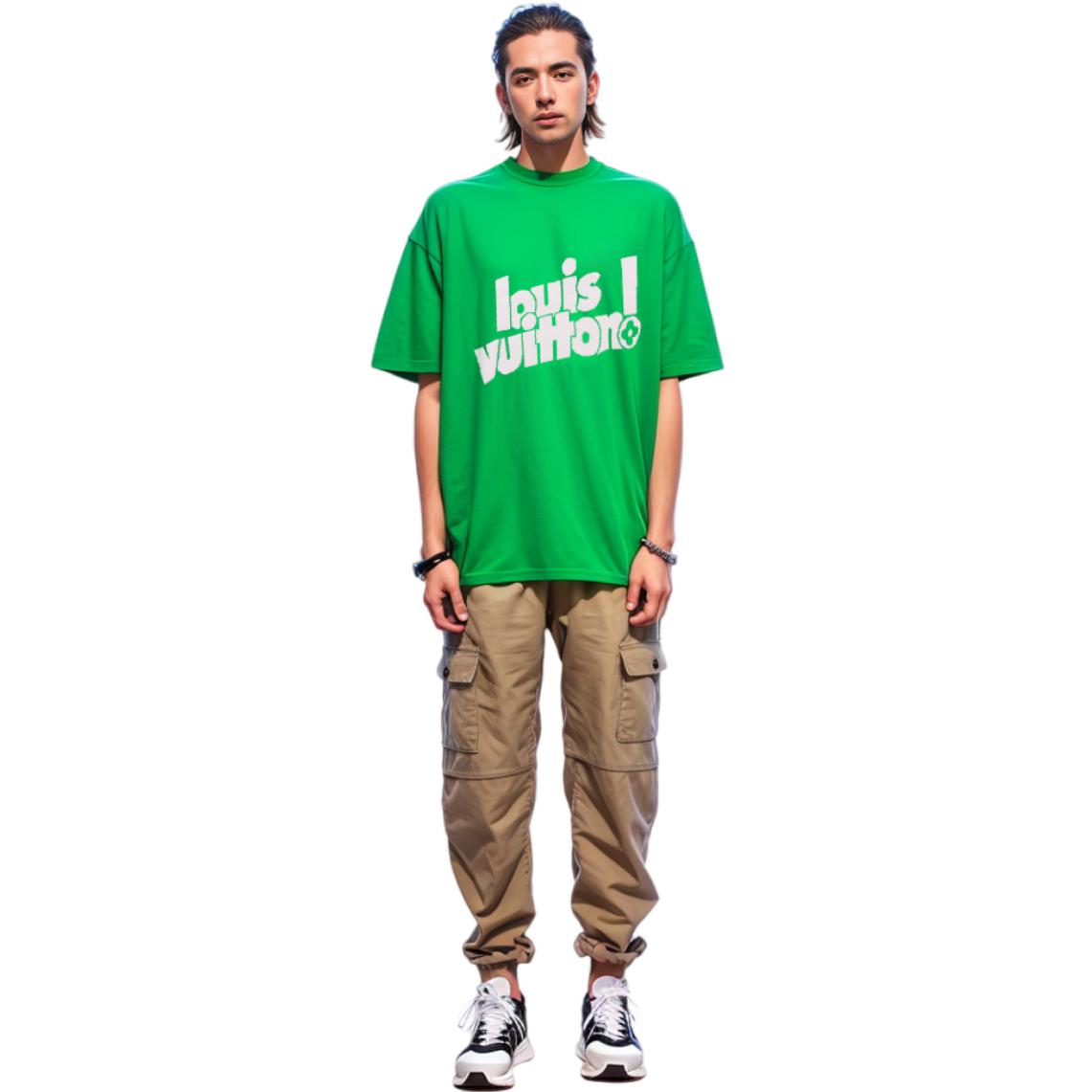 Men's LOUIS VUITTON Round Neck Logo Alphabet Printing Classic Short Sleeve Green 1A97OB