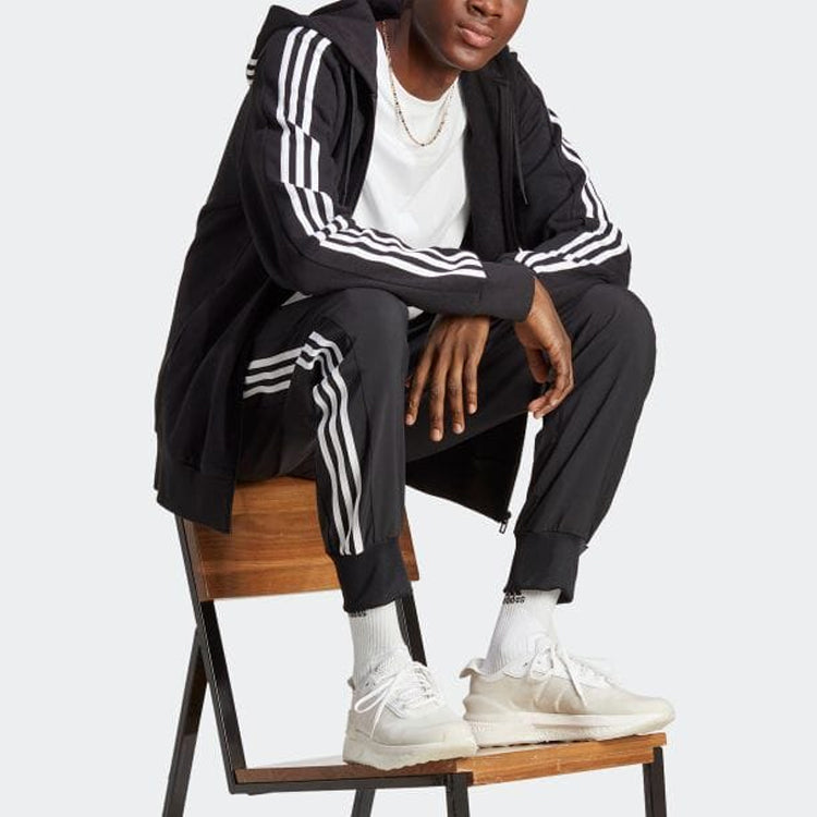adidas French Terry 3-Stripes Full-Zip Hoodie 'Black White' IC0433