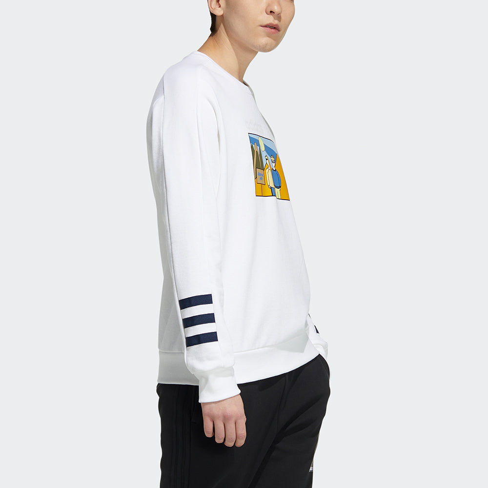 Men's adidas neo Sw Ft Gr Sw Cartoon Pattern Printing Sports Pullover White HA1486
