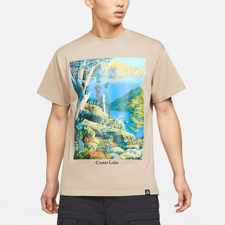 Nike ACG Crater Lake Sports Printing Pattern Round Neck Short Sleeve Khaki DA4878-247