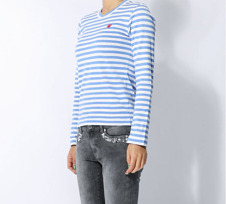 (WMNS) COMME des GARCONS PLAY Striped Long Sleeves Tee 'Blue' AZ-T217-051-1
