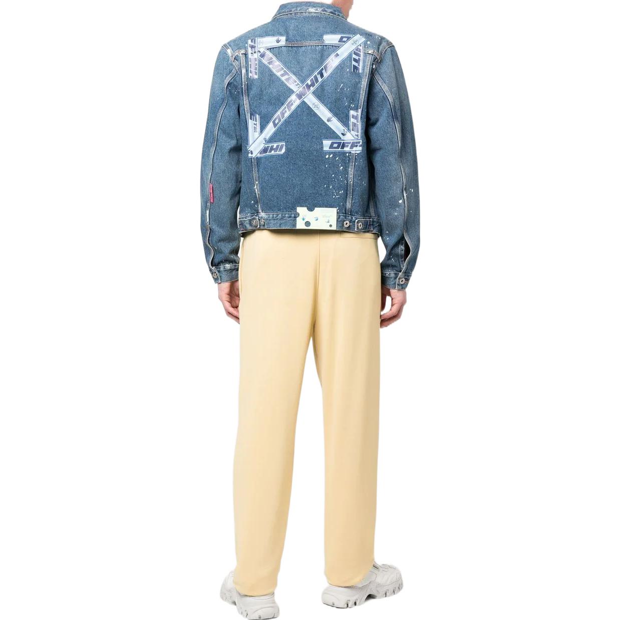 Men's Off-White FW22 Back Print Lapel Long Sleeves Denim Version Blue Jacket OMYE054G20DEN0044501