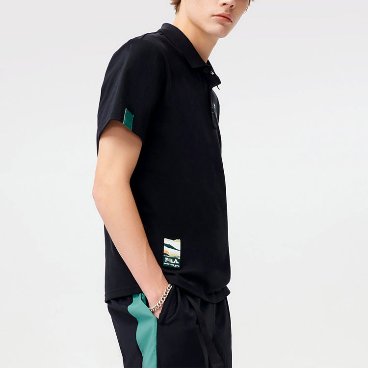 Men's FILA FUSION Logo Casual Sports Short Sleeve Polo Shirt Black T11M123101F-BK
