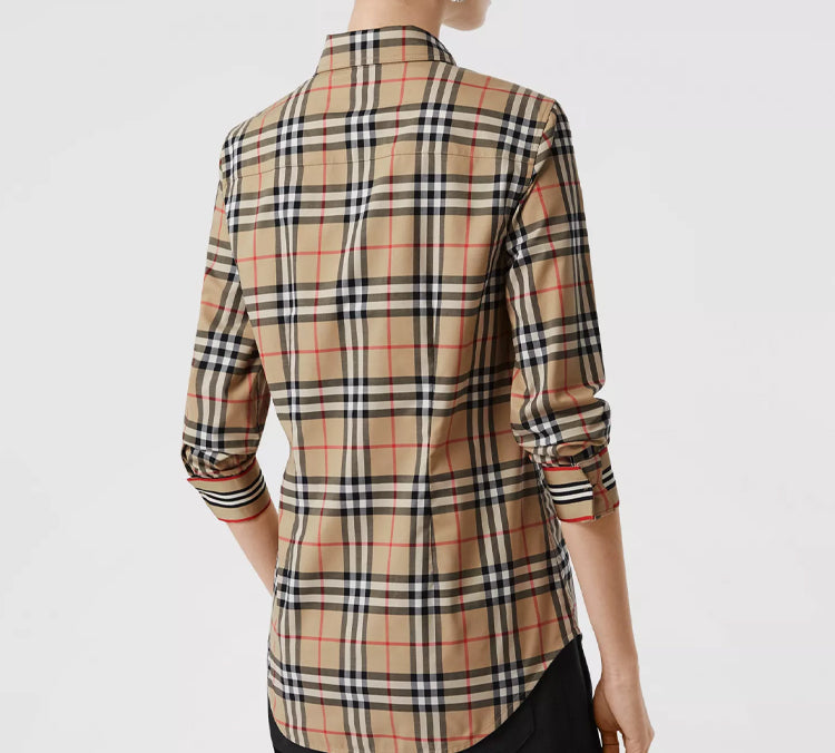 (WMNS) Burberry Vintage Plaid Stretch Cotton Shirt Cream 80222841