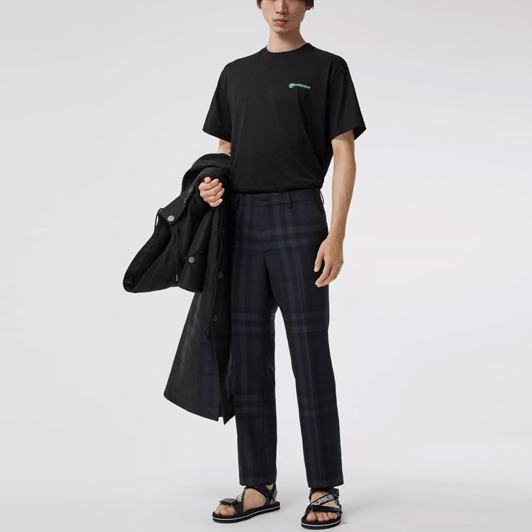 Men's Burberry Printing Cotton Loose Short Sleeve Black 80370911