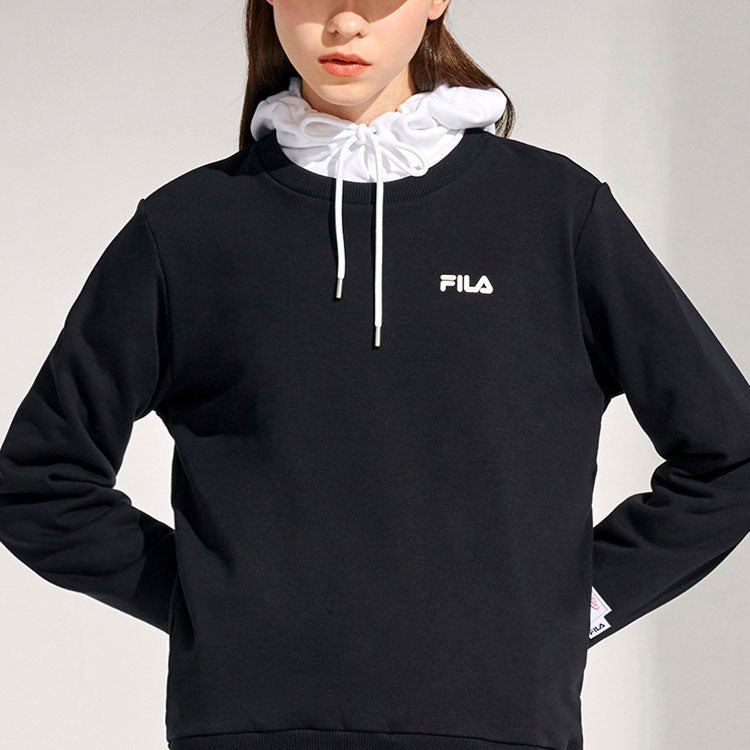 (WMNS) FILA FUSION Logo Printing Sports Round Neck Hoodie Black T11W112208F-BK