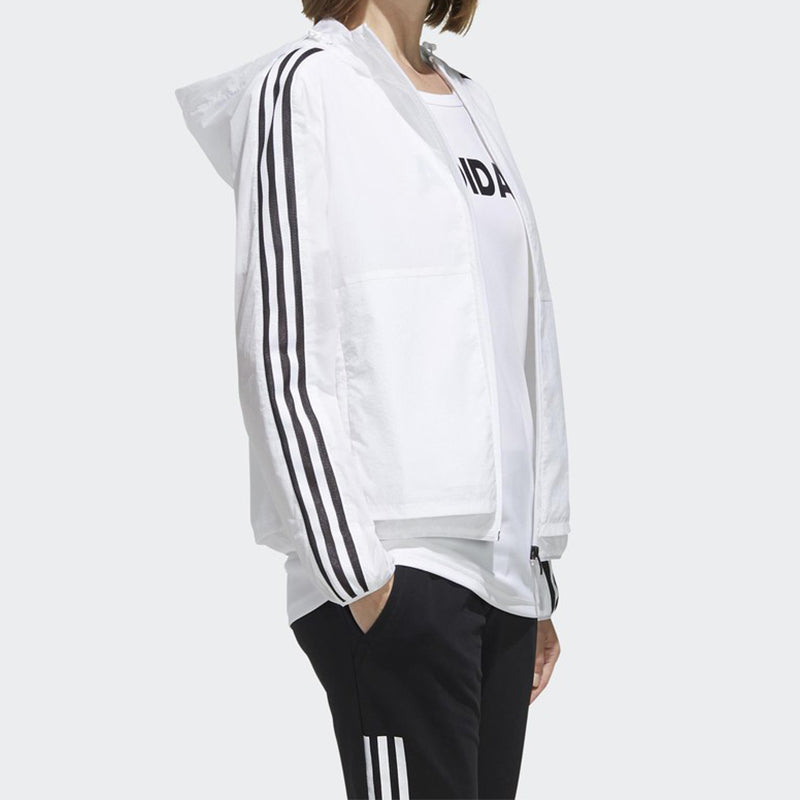 (WMNS) adidas Three Stripes Printing Hooded Jacket 'White Black' FM9257