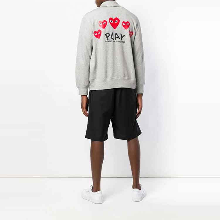 COMME des GARCONS PLAY Full Zip Sweatshirt Red Emblem 'Grey' P1T-252-3