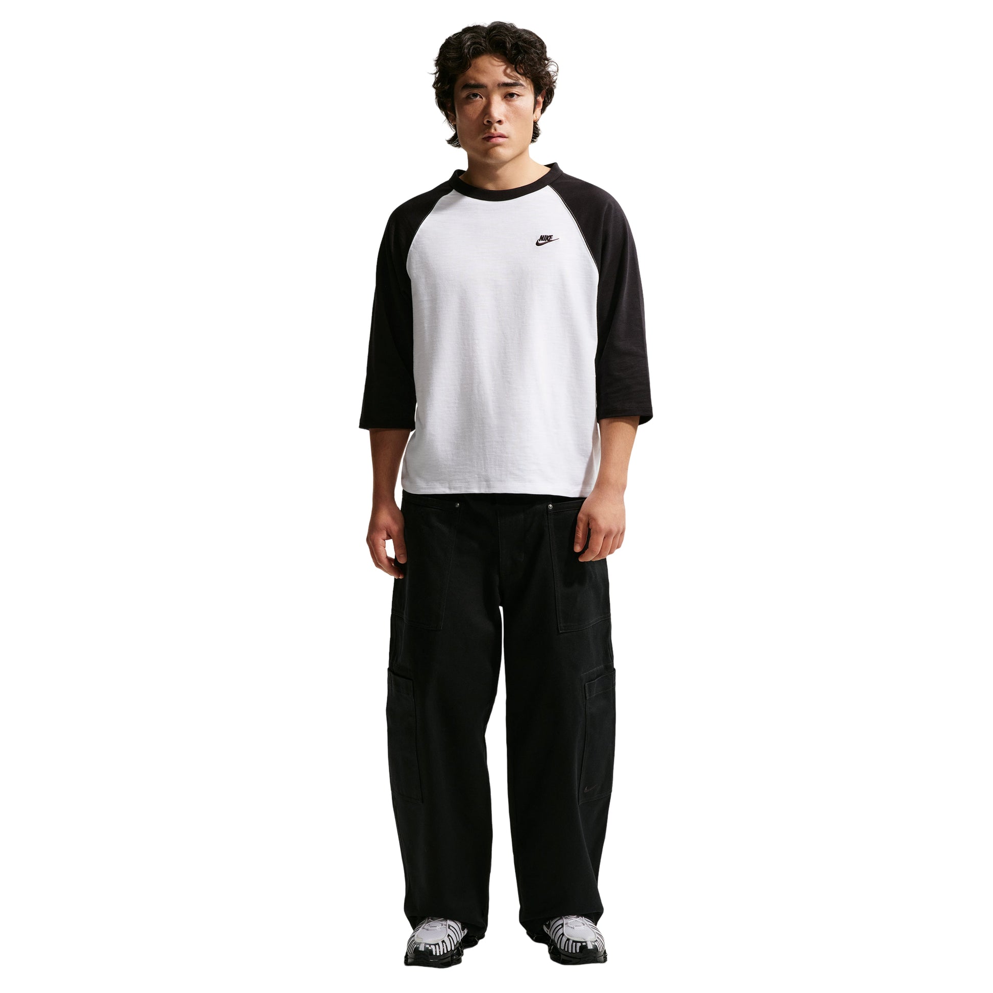 Nike Sportswear Club 3/4 Sleeve Raglan Top 'Black White' IF0756-010