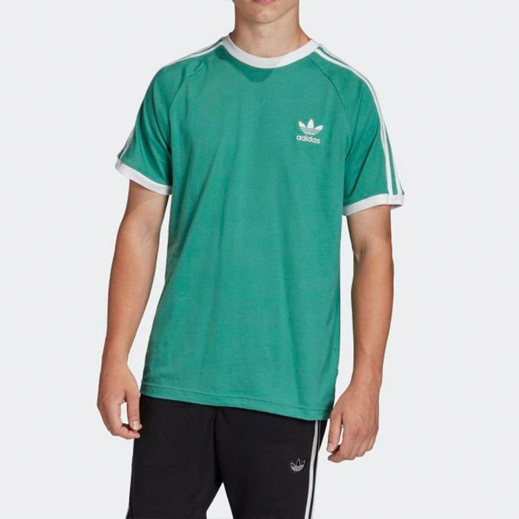 adidas originals 3-Stripes Tee Casual Round Neck Loose Logo Stripe Short Sleeve Green FM3771