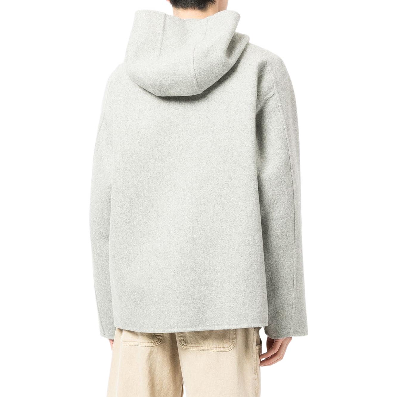 Men's Off-White FW22 Solid Color Half Zipper Hooded Wool Sweater Gray OMEO004F21FAB0010500