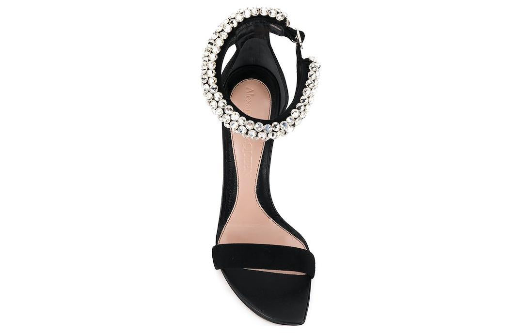 (WMNS) Alexander McQueen Crystal Ankle Cuff Sandals 'Black Silver' 586437WHV6B1064